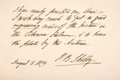 Handschrift und Unterschrift von Percy Bysshe Shelley, 1819 von English School
