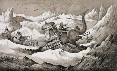 Hannibal (247-ca.183 v. Chr.) und seine Kriegselefanten überqueren die Alpen von English School