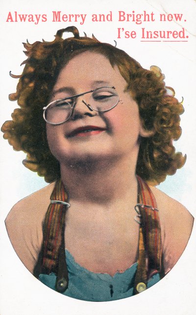 Fröhliches Mädchen mit Brille, Weihnachtskarte von English School