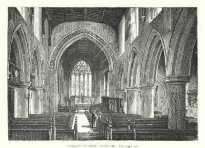 Harrow Kirche, Innenansicht (Gravur) von English School