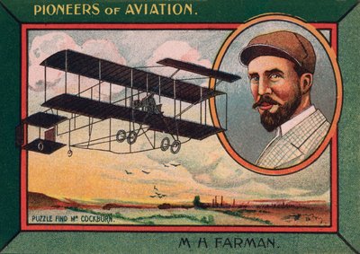 Henri Farman, anglo-französischer Luftfahrtpionier, Flugzeugdesigner und Hersteller (Chromolithografie) von English School