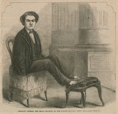 Hermann Untman, der Pedal-Paganini, im London Pavilion Music Hall von English School