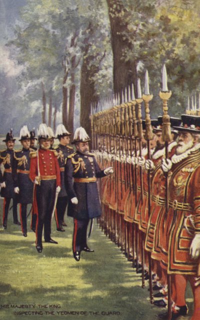 Seine Majestät der König inspiziert die Yeomen der Garde von English School