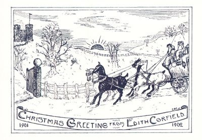 Pferd und Kutsche reisen zum Schloss, Weihnachtskarte von English School
