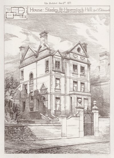 Haus, Steeles Road, Haverstock Hill, für C E Johnson (Stich) von English School