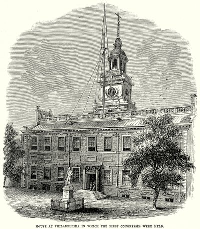 Haus in Philadelphia, in dem die ersten Kongresse stattfanden (Gravur) von English School