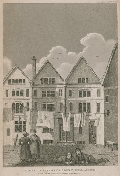 Haus in Pitchers Court, Bell Alley, einst die Residenz von Robert Bloomfield von English School
