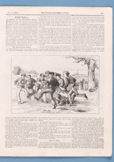 Wie man Fußball nach den Verbandsregeln spielt, Artikel aus Der Leitfaden für junge Liebhaber, 1874 von English School