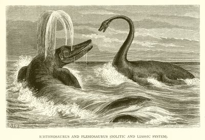 Ichthyosaurus und Plesiosaurus, Jura- und Lias-System von English School