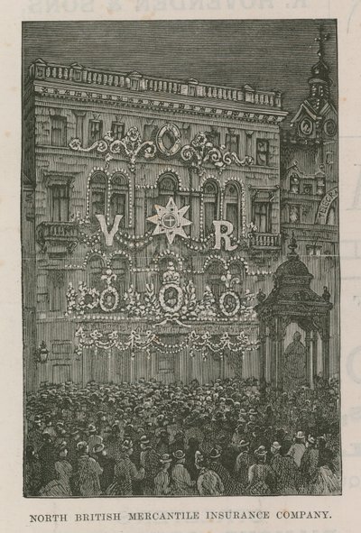 Illuminationen schmücken die Büros der North British Mercantile Insurance Company von English School