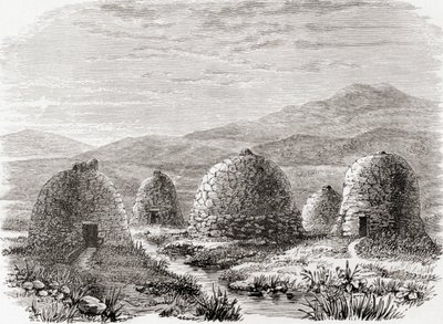 Bewohnte Hütten auf Uig, Insel Lewis in den Äußeren Hebriden im Jahr 1859, aus 