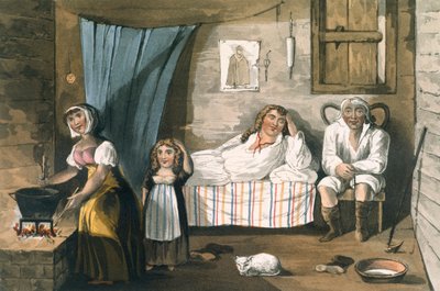 In einer Hütte, aus Eine malerische Tour durch die englischen Seen von T.H. Fielding und J. Walton, veröffentlicht von R. Ackermann, London, 1821 von English School