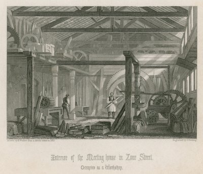 Innenansicht von John Bunyans Versammlungshaus in der Zoar Street, Gravel Lane, Southwark von English School