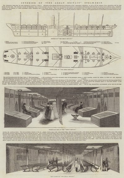Innenansicht des Dampfschiffs "The Great Britain" (Stich) von English School