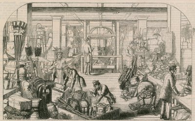Innenansicht eines Stadtlagers, London von English School
