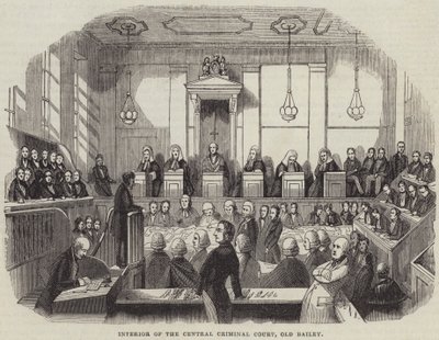 Innenansicht des Central Criminal Court, Old Bailey (Stich) von English School
