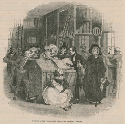 Innenansicht des Prerogative Will Office, Doctors Commons, London von English School