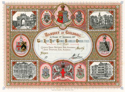 Einladung zu einem Bankett in der Guildhall, London, am 9. November 1877 von English School