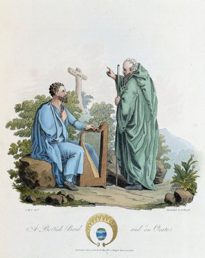 Ire und Barde - in "Kelten und Goten, Bräuche der Bewohner der Britischen Inseln des frühen 6. Jahrhunderts und der Gotenstämme der Westküste der Ostsee", von S.R. Meyrick und Ch. Smith von English School