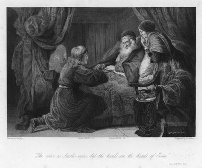 Isaak segnet Jakob, Genesis XXVII, 22 (Gravur) von English School