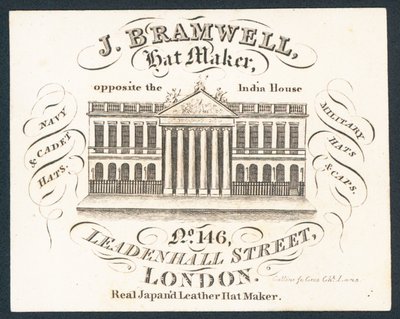 J Bramwell, Hutmacher, Visitenkarte von English School