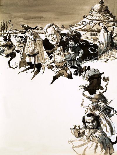 J. R. R. Tolkien und Charaktere aus Herr der Ringe von English School