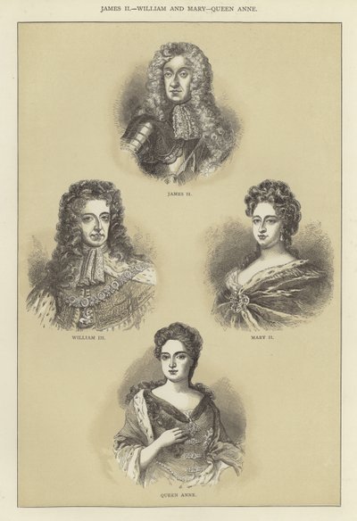 Jakob II., Wilhelm und Maria, Königin Anne von English School