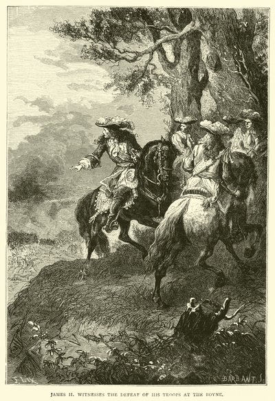 Jakob II. beobachtet die Niederlage seiner Truppen an der Boyne von English School