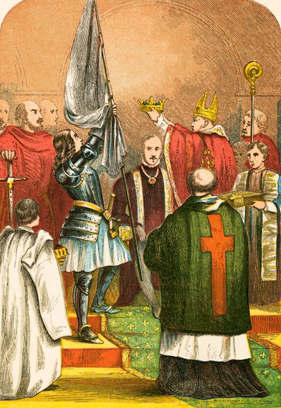 Johanna von Orleans bei der Krönung von Karl von Frankreich von English School