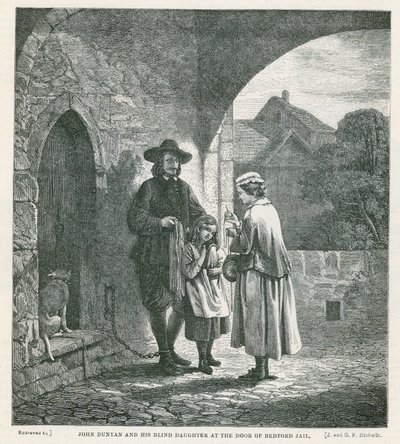 John Bunyan und seine blinde Tochter an der Tür des Bedford-Gefängnisses von English School