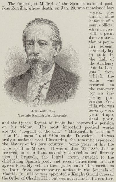 Jose Zorrilla, der verstorbene spanische Dichter Laureate von English School
