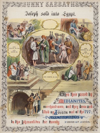 Joseph wird nach Ägypten verkauft (farbige Gravur) von English School