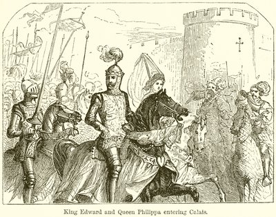 König Edward und Königin Philippa betreten Calais von English School