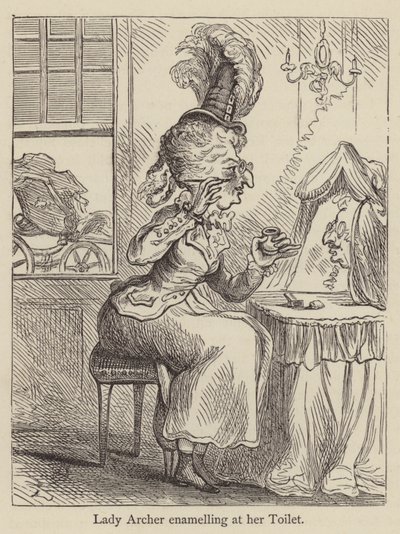 Lady Archer beim Emaillieren an ihrem Toilettentisch von English School