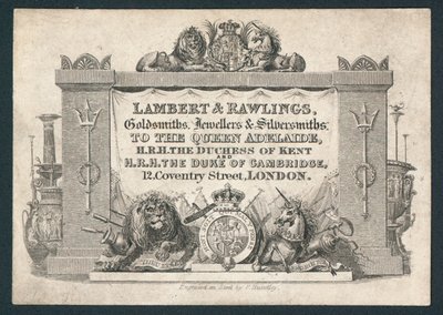 Lambert & Rawlings, Goldschmiede, Juweliere & Silberschmiede, Visitenkarte von English School