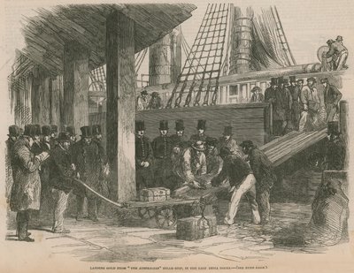 Entladen von Gold vom australischen Dampfschiff von English School
