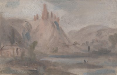 Landschaft mit einer Burg auf einem Hügel, zuvor J.M.W. Turner (1775-1851) und auch Peter de Wint (1784-1849) zugeschrieben von English School