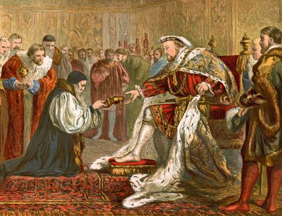 Latimer überreicht Heinrich VIII. die Bibel von English School