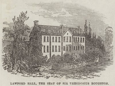Lawford Hall, der Sitz von Sir Theodosius Boughton (Gravur) von English School