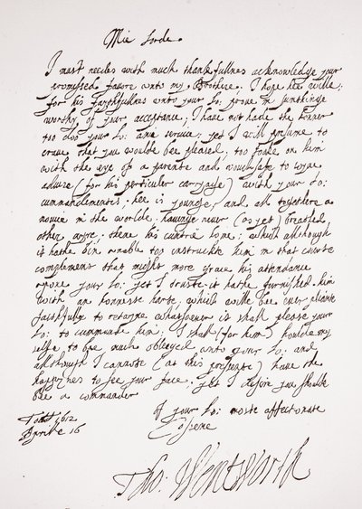 Brief von Thomas Wentworth, 16. April 1612 von English School