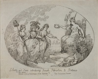 Freiheit und Ruhm stellen weiblichen Patriotismus vor; Britannia und die Herzogin von Devonshire (Gravur) von English School