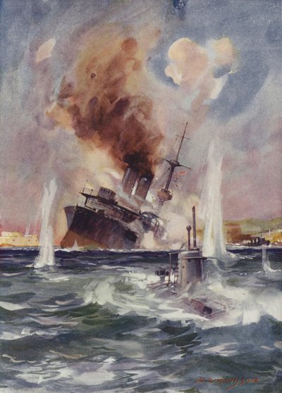 Leutnant Holbrook führt U-Boot B11 unter den Minen in den Dardanellen und versenkt ein türkisches Schlachtschiff von English School