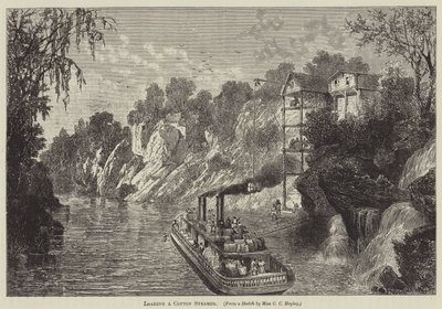 Beladen eines Baumwoll-Dampfers (Gravur) von English School