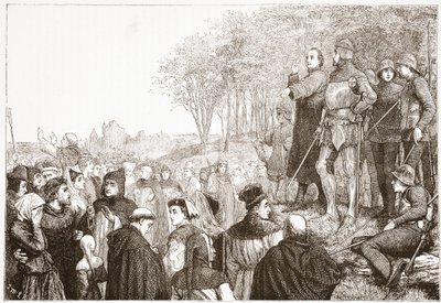 Lord Cobham bei einer Lollardenpredigt, Illustration aus Die Geschichte des Protestantismus von James Aitken Wylie, veröffentlicht 1878 von English School