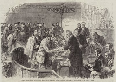 Lord Palmerston überreicht die Preise auf der South London Industrial Exhibition am vergangenen Samstag (Stich) von English School