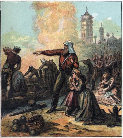 Belagerung von Lucknow während des Sepoy-Aufstands gegen die britische Macht in Indien von English School