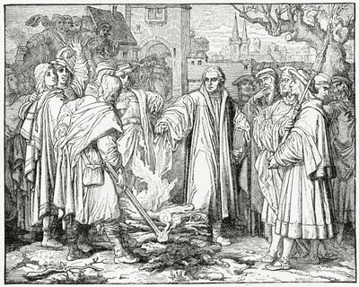 Luther verbrennt die Bulle des Papstes im Jahr 1520, 1882 von English School