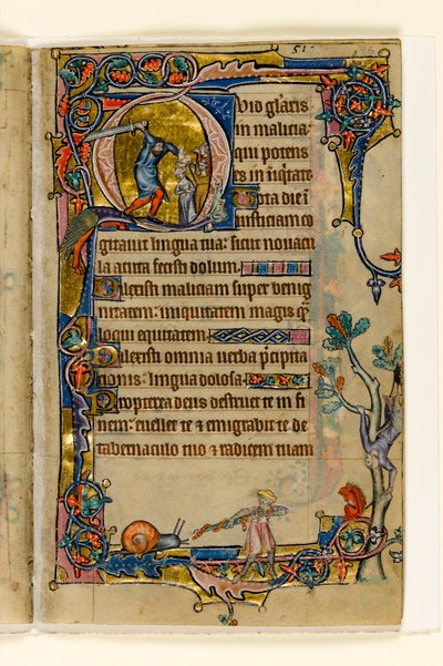 MS 1-2005, fol. 76r: Doeg tötet die Priester von Nob, historiierte Initiale aus dem Macclesfield Psalter, Use of Sarum, Ostanglien, um 1330 von English School