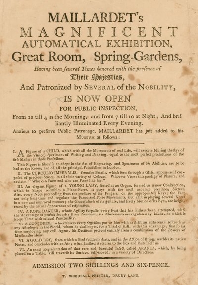 Maillardets prächtige automatische Ausstellung, Great Room, Spring Gardens, London von English School