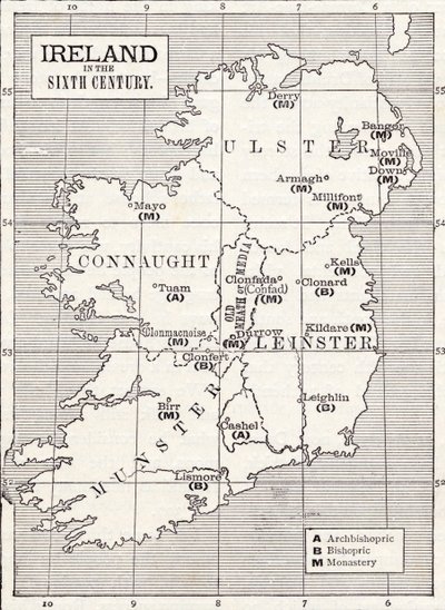 Karte von Irland im sechsten Jahrhundert, aus dem Buch 